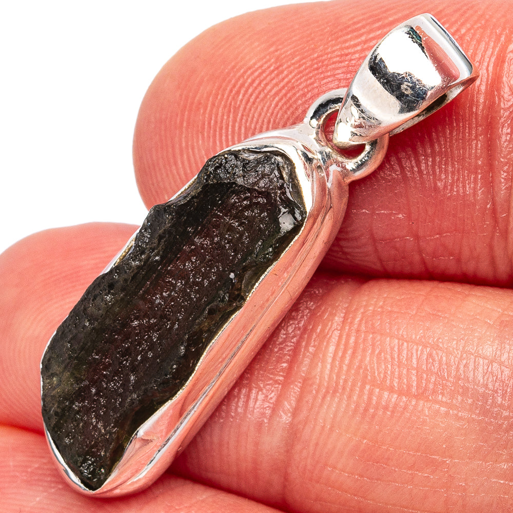 Rare Moldavite Pendant 1 1/4" (.925 Sterling Silver)