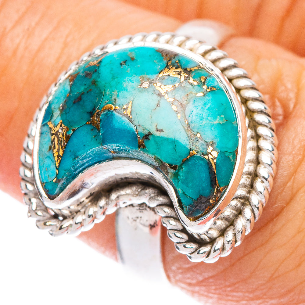 Blue Copper Composite Turquoise Moon Ring Size 7 (925 Sterling Silver) R146751
