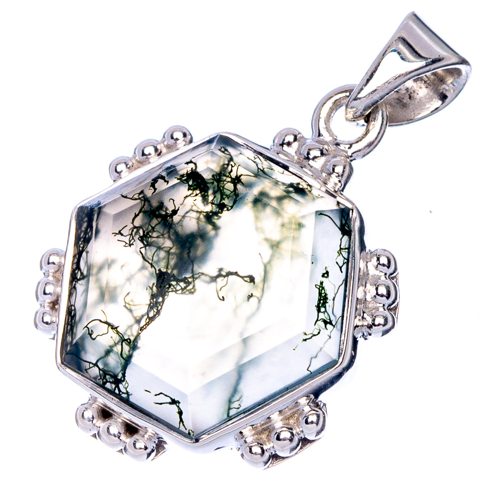 Premium Green Moss Agate Pendant 1 1/8" (925 Sterling Silver) P41159
