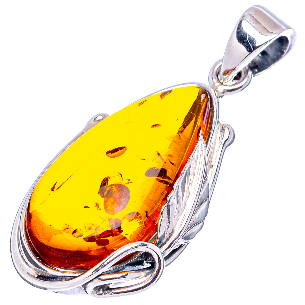 Baltic Amber Leaf Pendant 1 5/8" (.925 Sterling Silver)