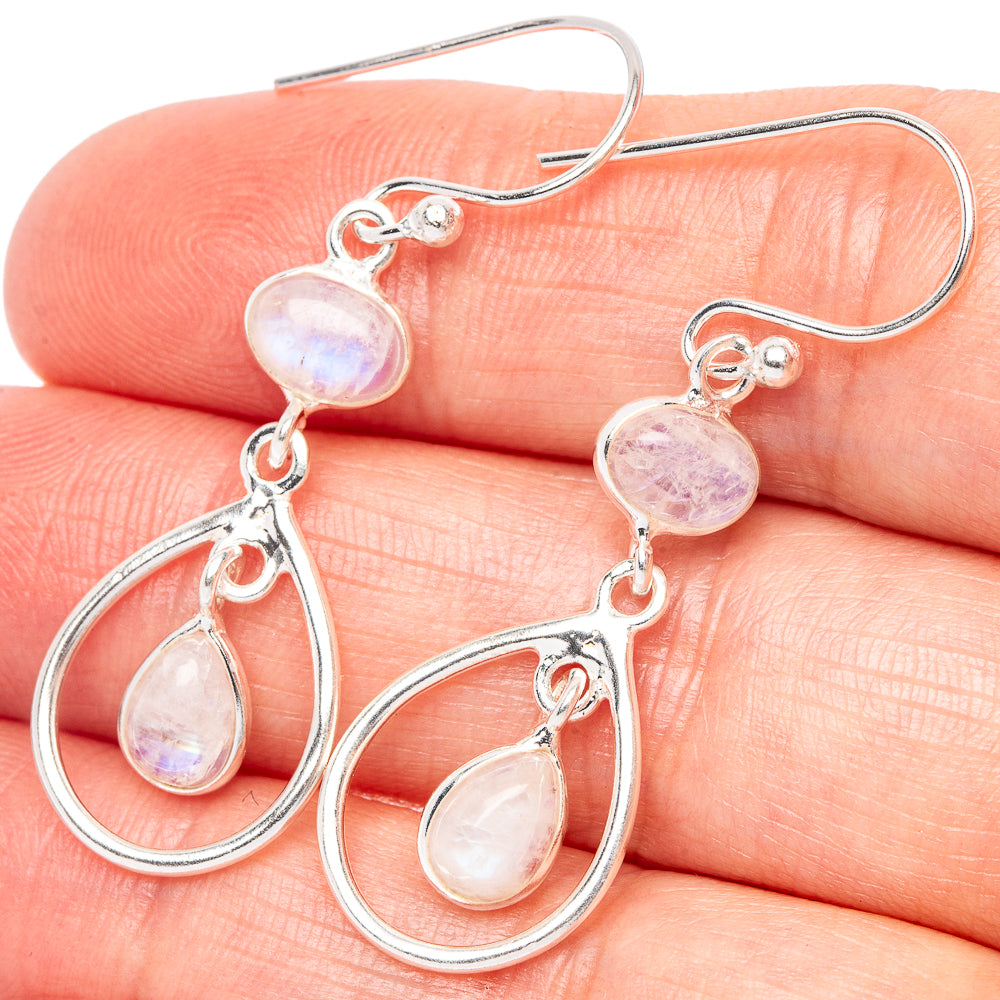 Rainbow Moonstone Dainty Earrings 1 5/8" (925 Sterling Silver) E2079