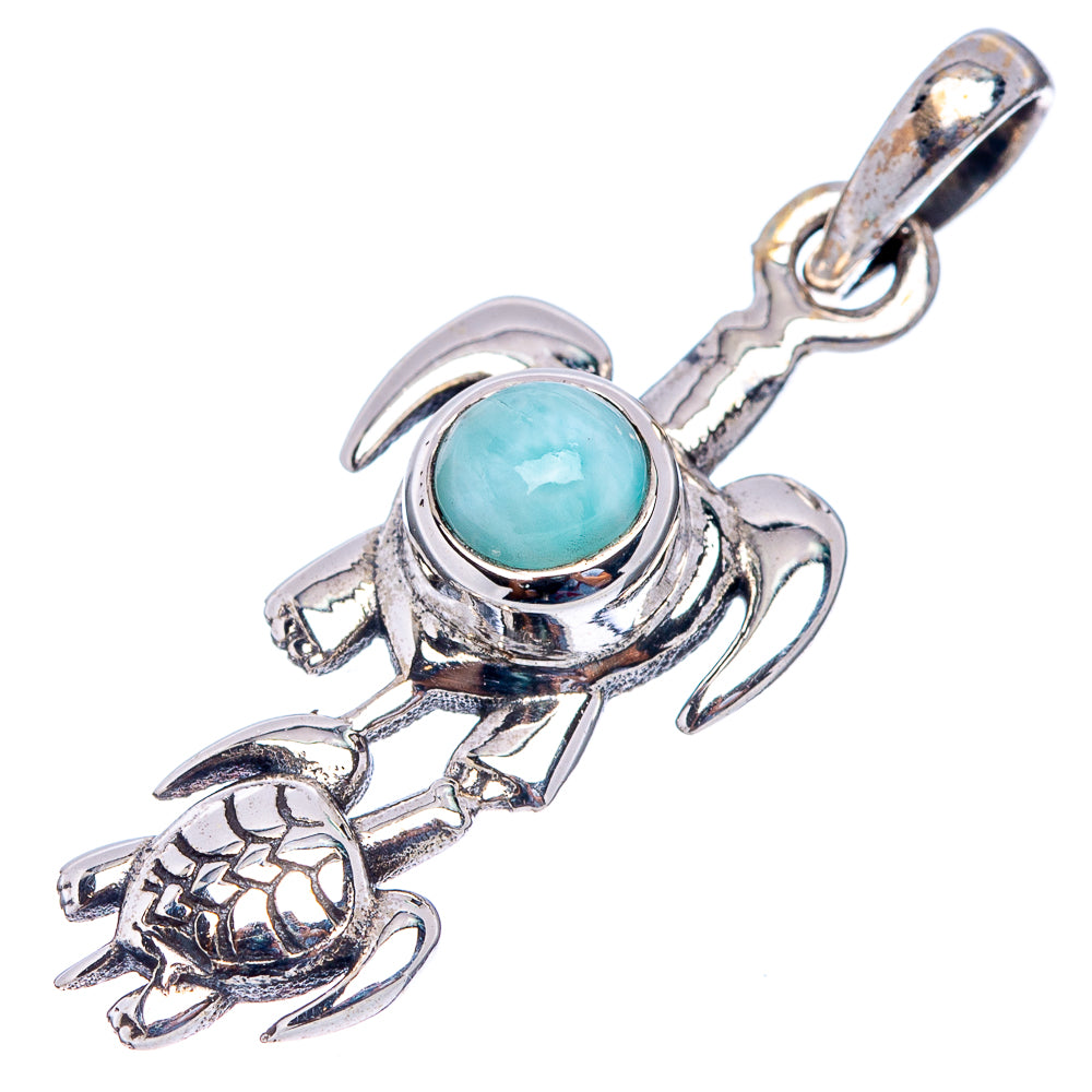 Larimar Turtle Pendant 1 3/8" (.925 Sterling Silver)