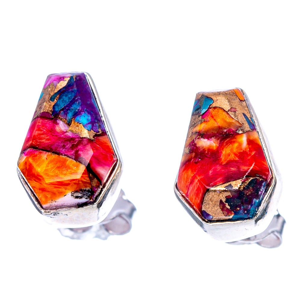 Faceted Kingman Pink Dahlia Turquoise Earrings 1/2" (925 Sterling Silver) E1617