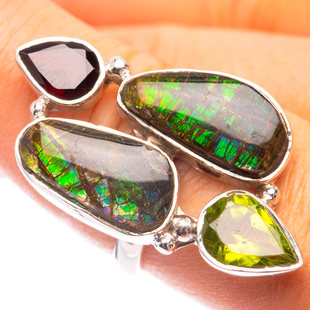 Signature Ammolite, Garnet, Peridot Ring Size 8 (925 Sterling Silver) R141706
