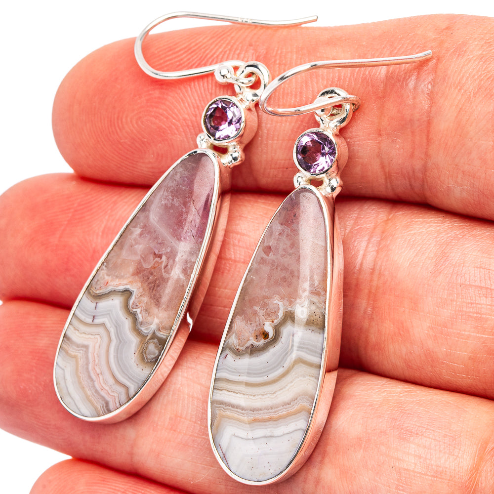 Premium Amethyst Agate, Amethyst Earrings 2" (.925 Sterling Silver)