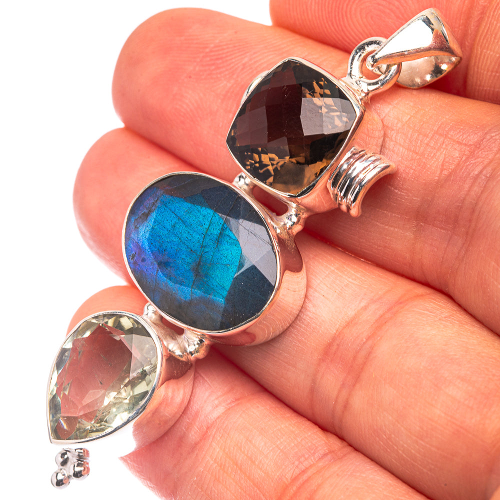 Labradorite, Smoky Quartz, Green Amethyst 925 Sterling Silver Pendant 2 1/4" (925 Sterling Silver) PD38658