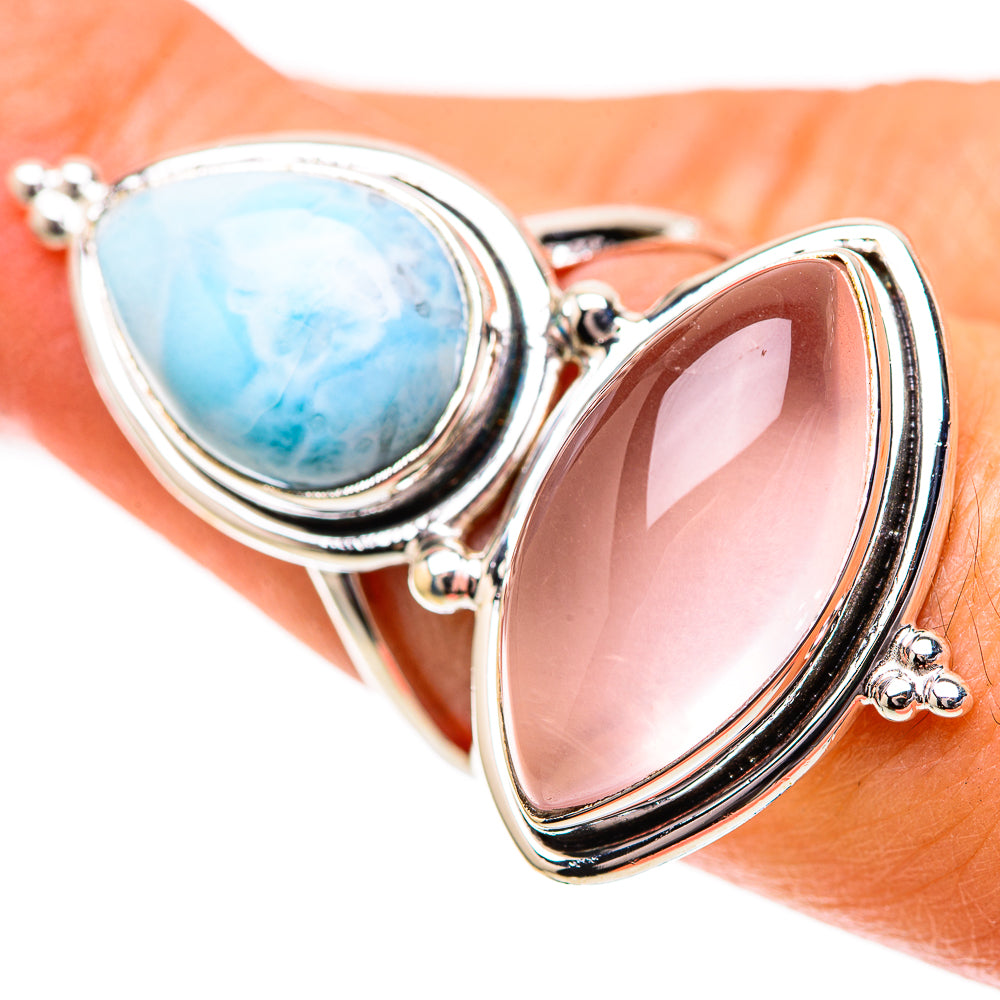 Large Rose Quartz, Larimar Ring Size 7.25 (925 Sterling Silver) RING139115