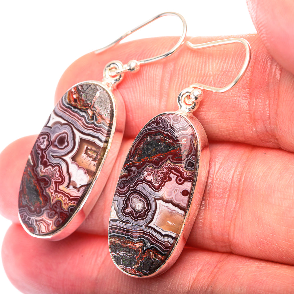 Crazy Lace Agate Earrings 1 5/8" (925 Sterling Silver) EARR432180