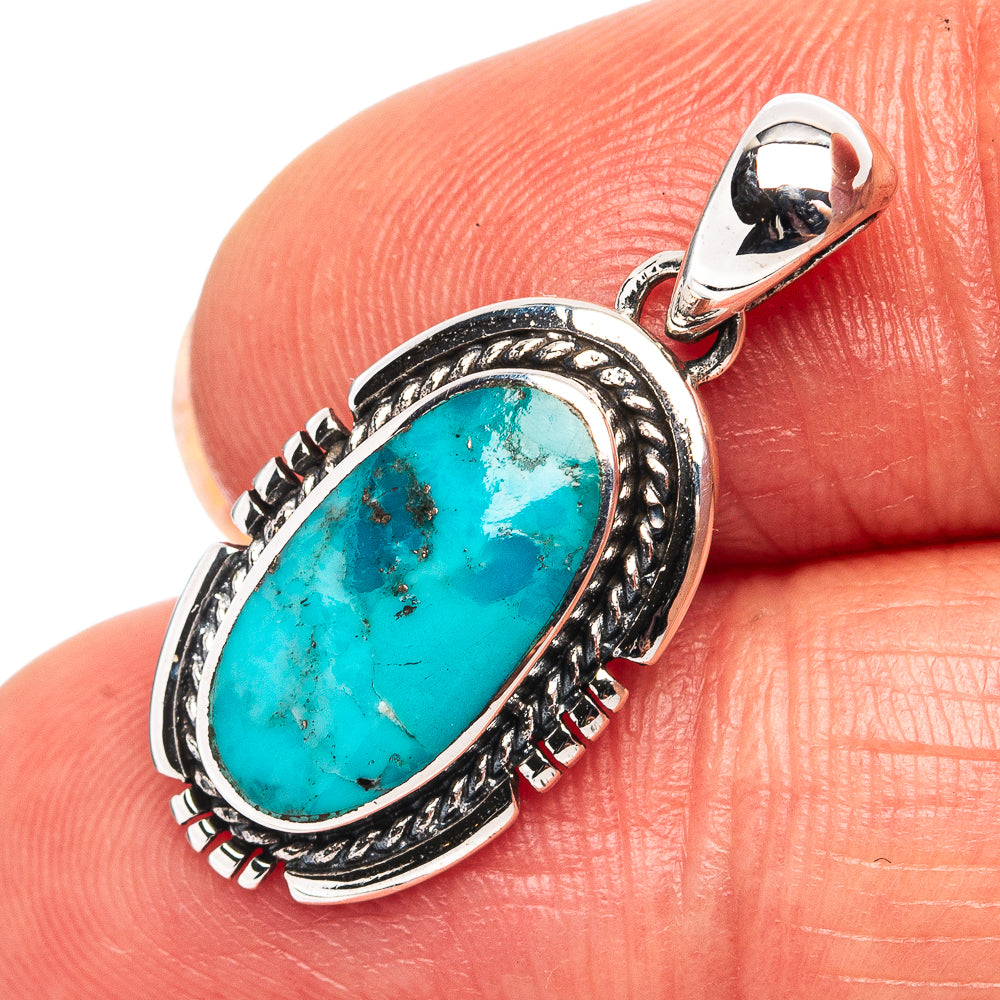 Native Style Mohave Turquoise Pendant 1 1/8" (.925 Sterling Silver)