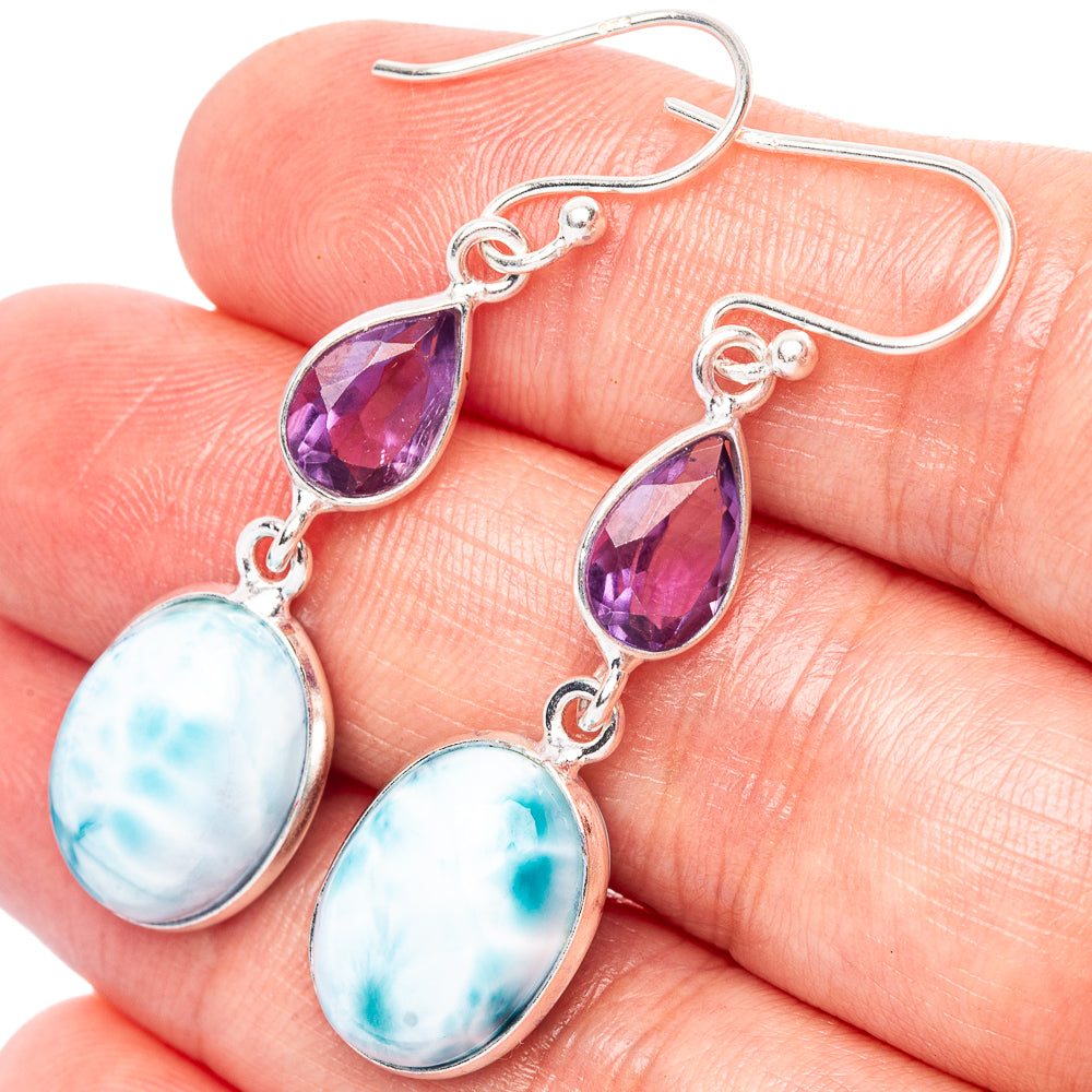 Rare Larimiar, Amethyst Earrings 1 3/4" (.925 Sterling Silver)