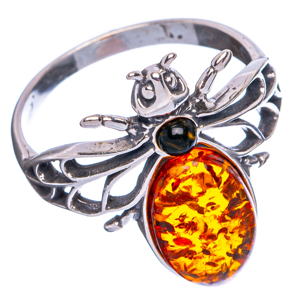 Baltic Amber Honey Bee Ring Size 8 (.925 Sterling Silver)