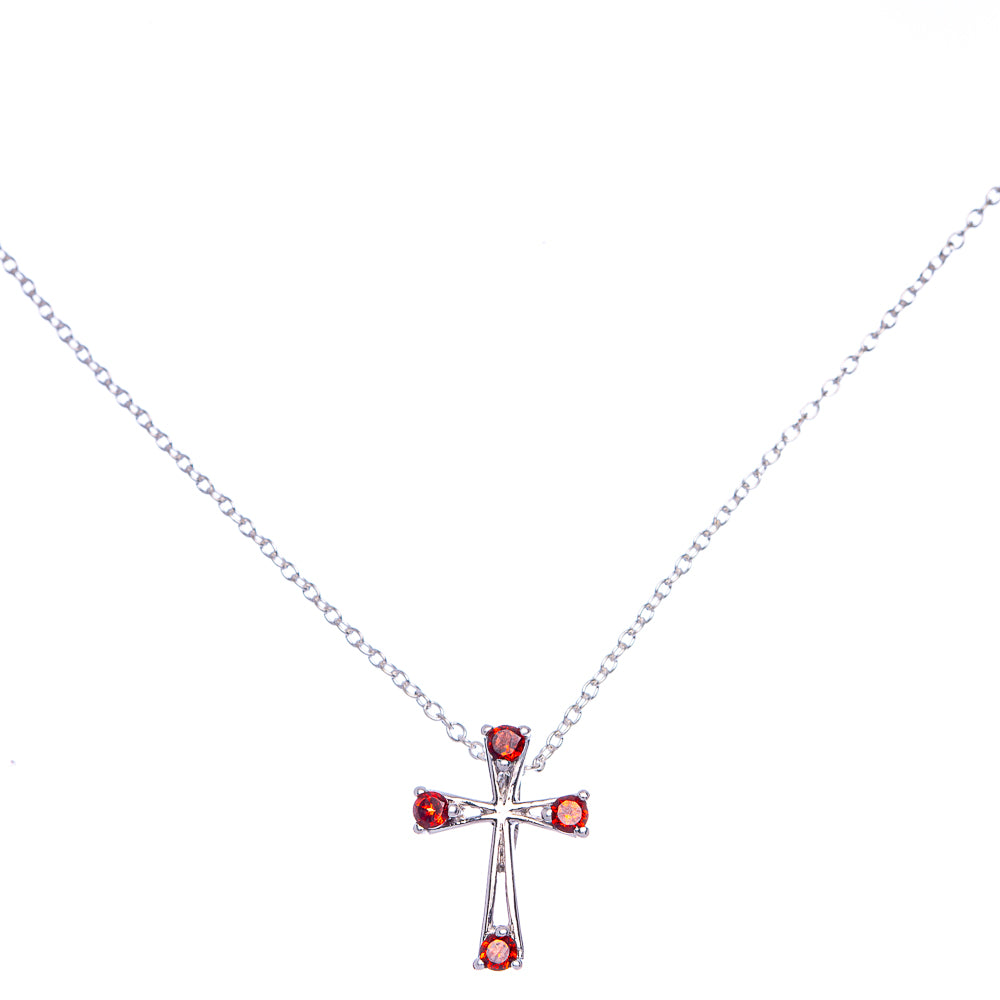 Garnet Cross Necklace 17 7/8" (925 Sterling Silver) N90043