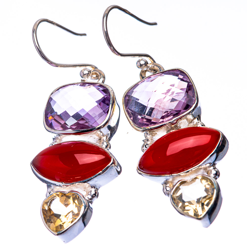 Faceted Amethyst, Carnelian, Citrine 925 Sterling Silver Earrings 1 3/4" (925 Sterling Silver) EARR432229