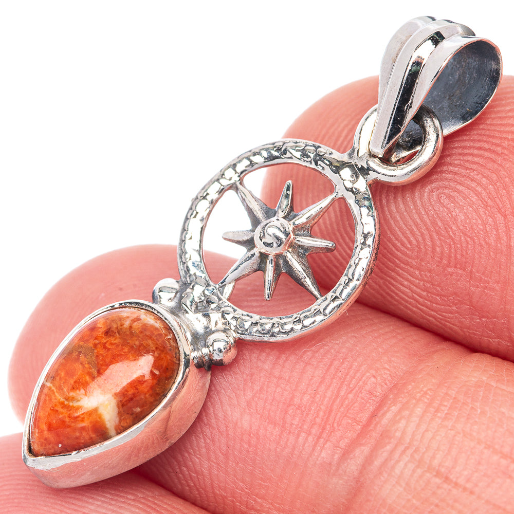 Mexican Fire Agate Dainty Pendant 1 3/8" (925 Sterling Silver) P39894