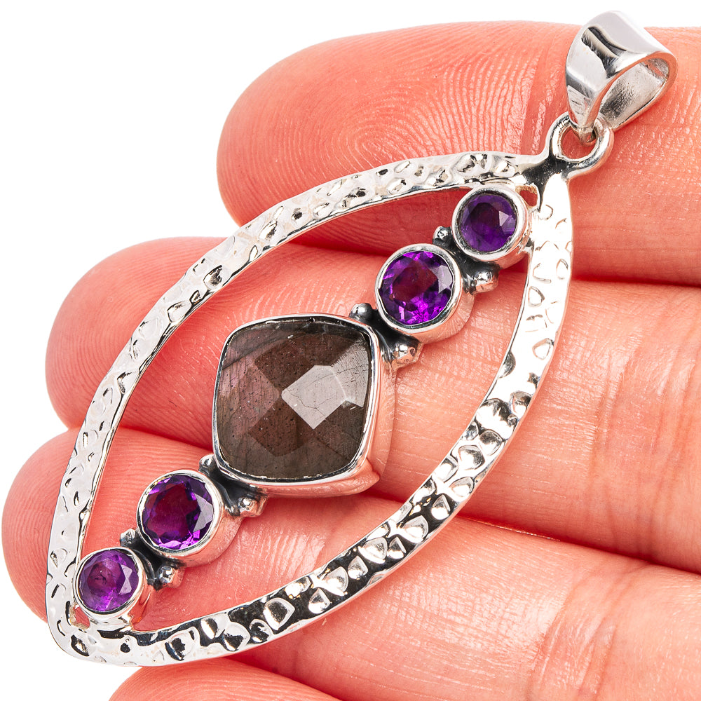 Labradorite, Amethyst 925 Sterling Silver Premium Pendants 2 1/8" (925 Sterling Silver) P43731