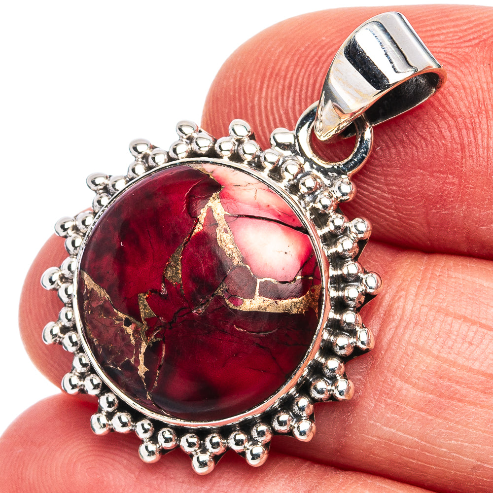 Red Dahlia Mohave Turquoise Pendant 1 1/4" (.925 Sterling Silver)