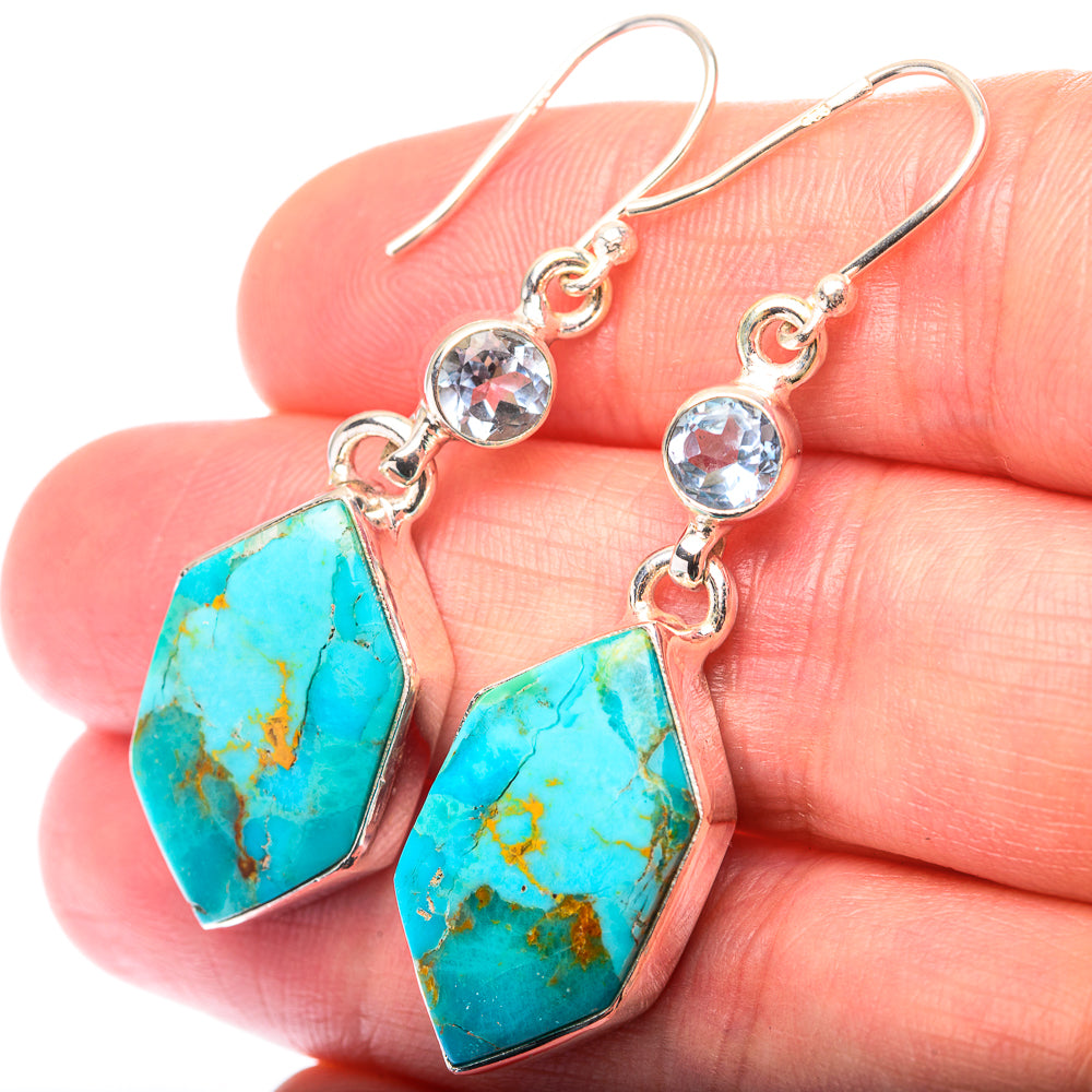 Chrysocolla, Blue Topaz Earrings 1 7/8" (925 Sterling Silver) EARR432187
