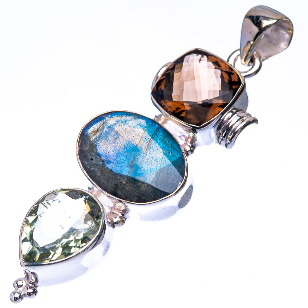 Labradorite, Smoky Quartz, Green Amethyst 925 Sterling Silver Pendant 2 1/4" (925 Sterling Silver) PD38658