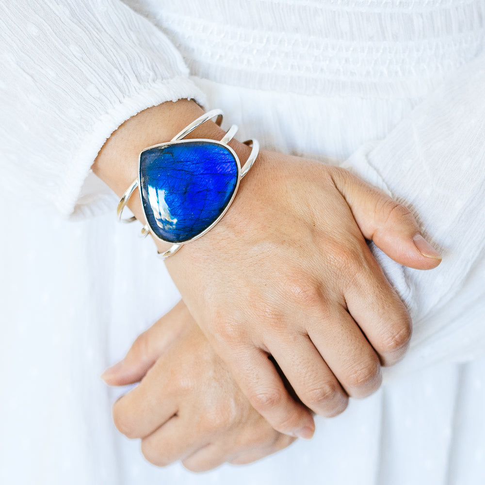 Labradorite Cuff Bracelet (925 Sterling Silver) BR90296