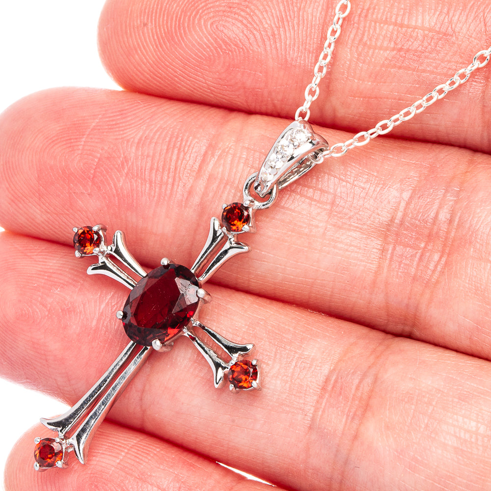 Garnet Cross Necklace 18 1/4" (925 Sterling Silver) N90042