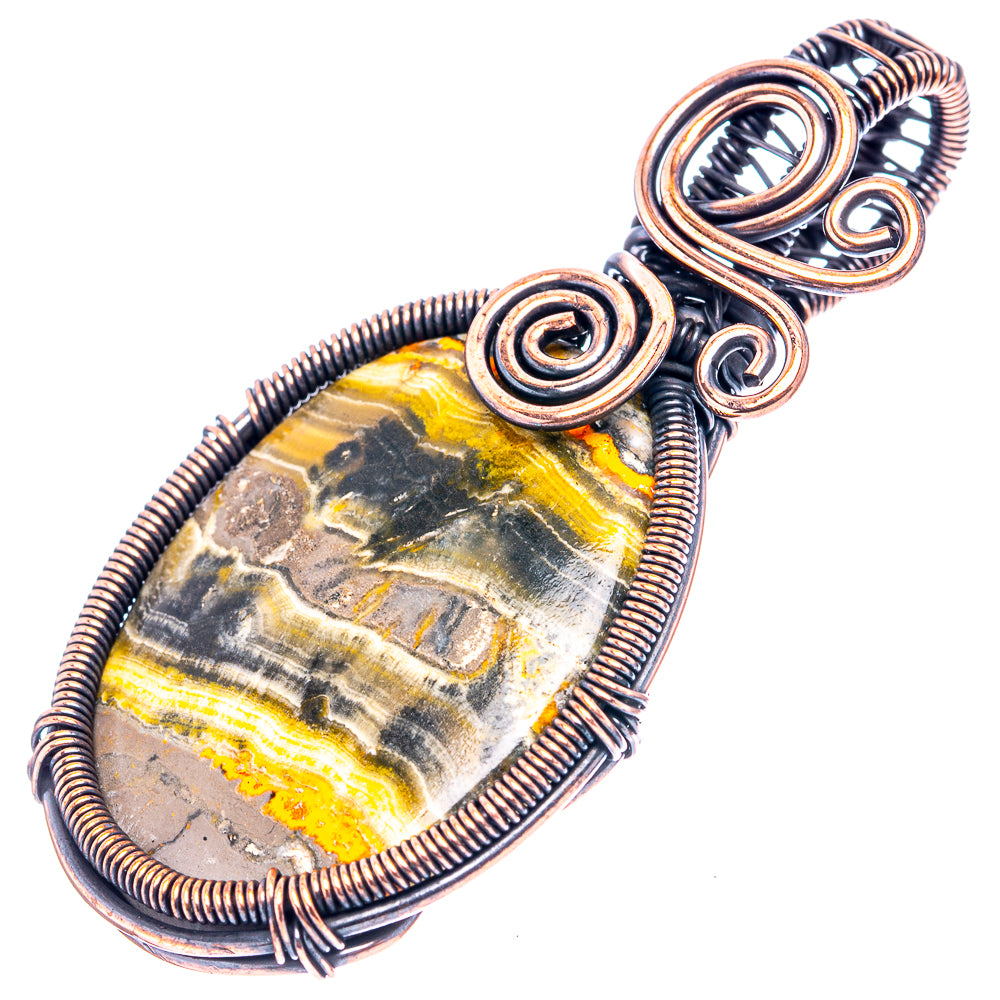 Bumblebee Jasper Wire Wrap Pendant 2 1/4" (Oxidized Copper)