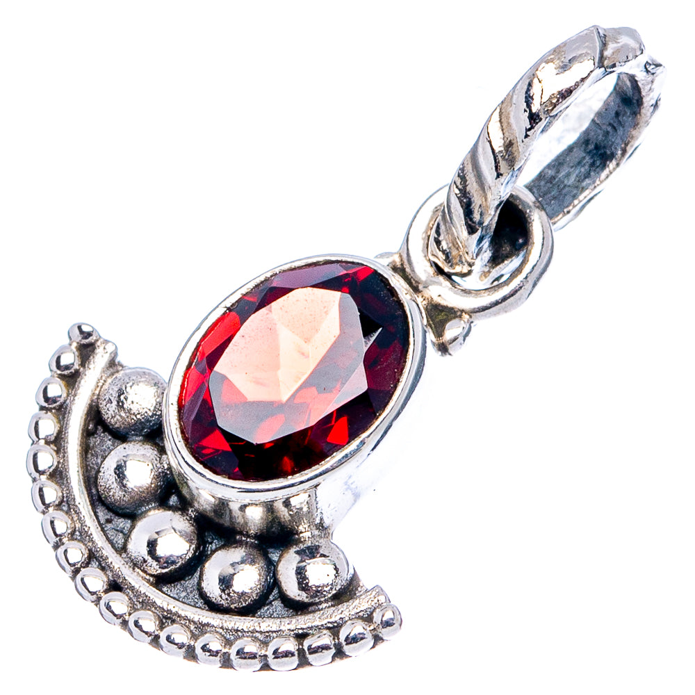 Garnet Dainty Pendant 7/8" (.925 Sterling Silver)
