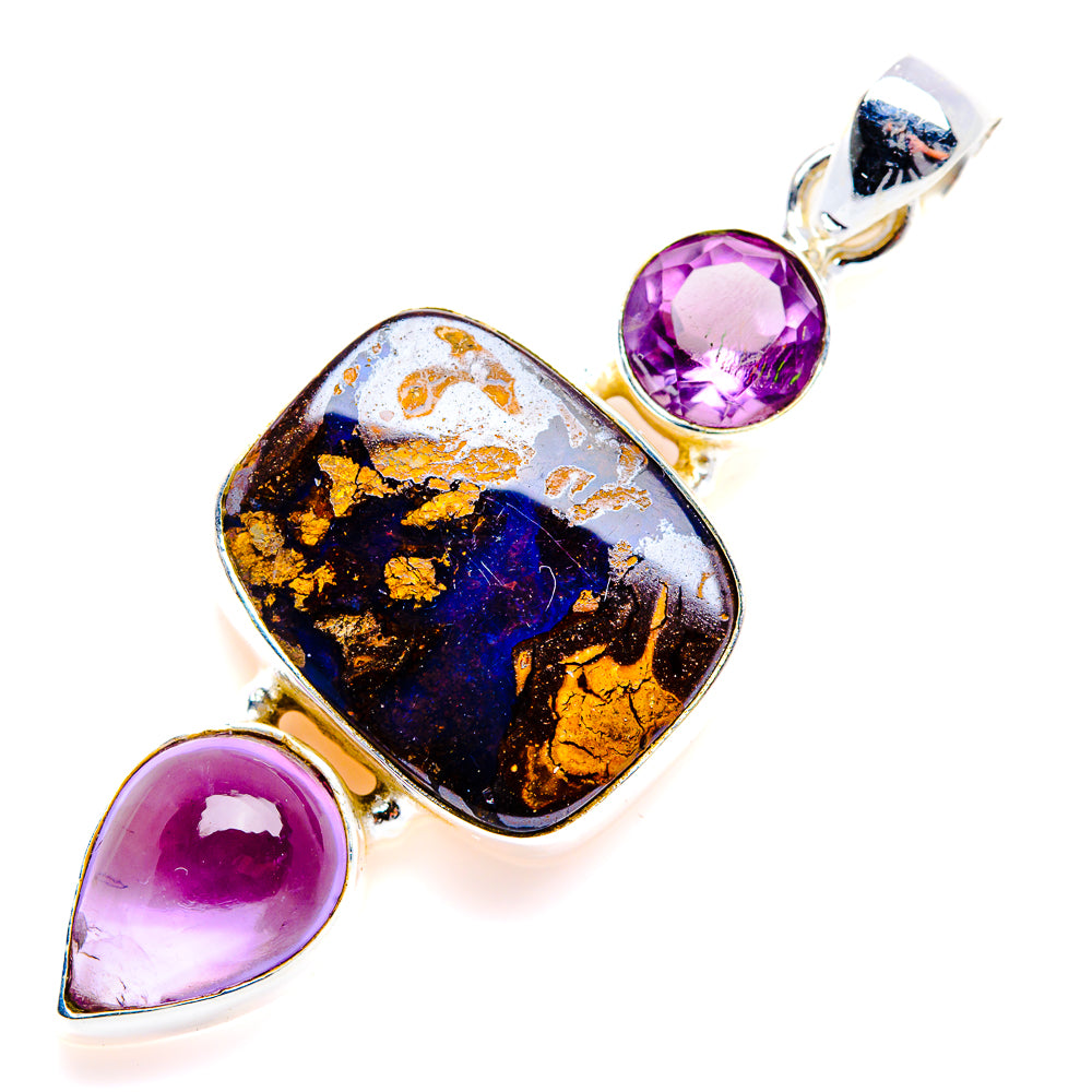 Boulder Opal, Amethyst Pendant 2 1/4" (925 Sterling Silver) PD38255