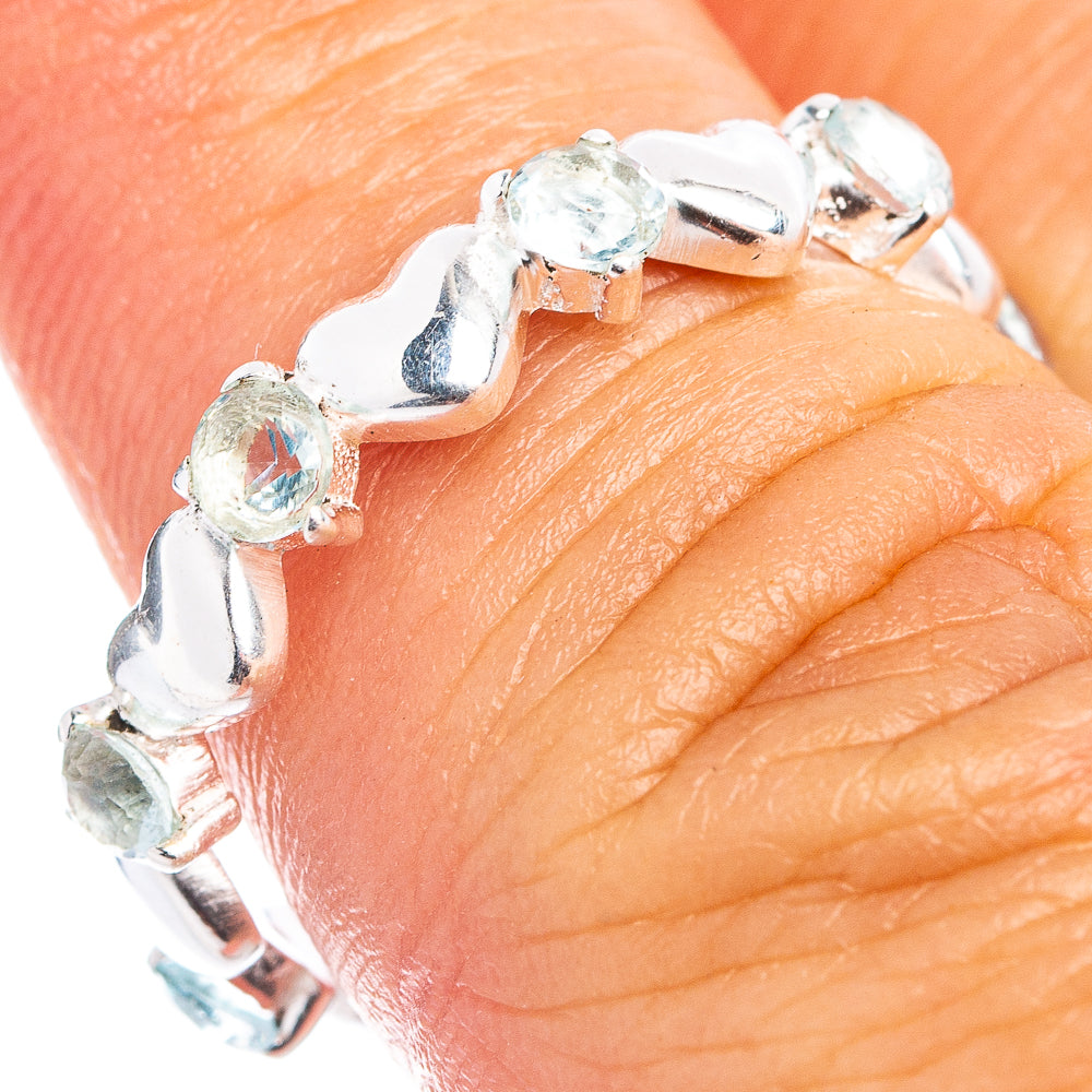 Blue Topaz Heart Dainty Ring Size 6.75 (.925 Sterling Silver)