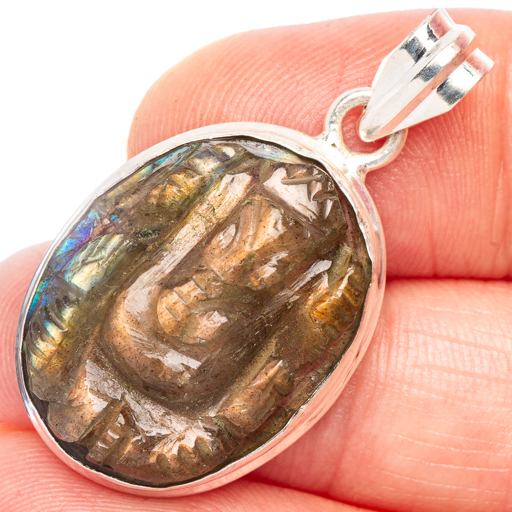 Carved Labradorite God Pendant 1 3/8" (925 Sterling Silver) P44314