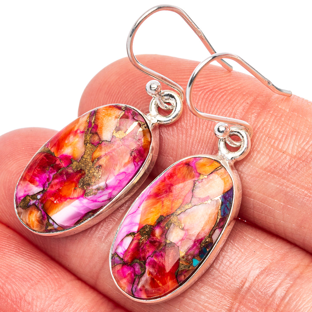 Kingman Pink Dahlia Turquoise Earrings 1 3/8" (925 Sterling Silver) E1724
