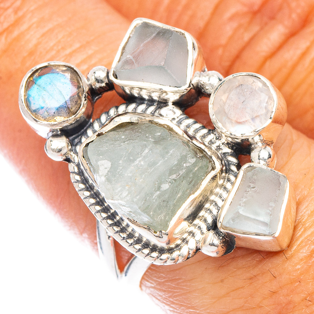 Rough Aquamarine, Labradorite Ring Size 7 (925 Sterling Silver) R7186