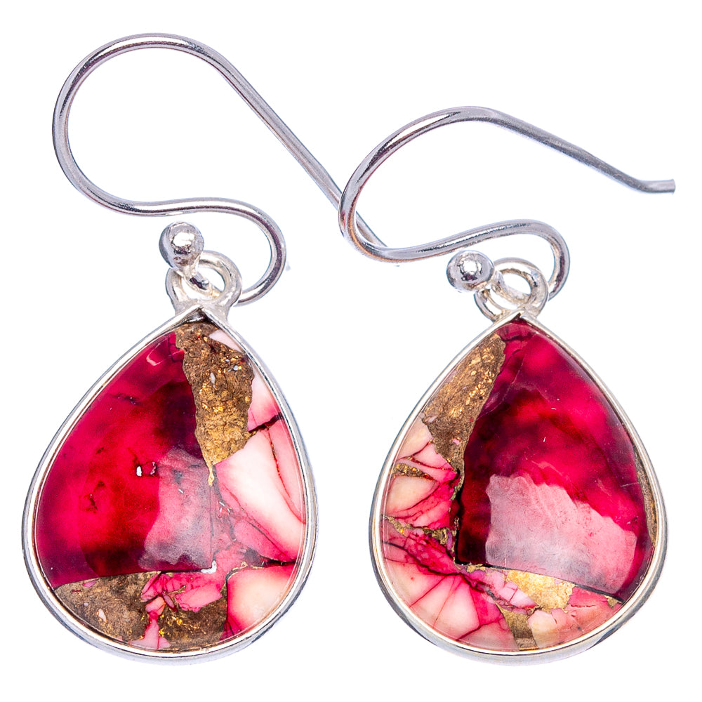 Red Dahlia Mohave Turquoise Earrings 1 1/4" (.925 Sterling Silver)