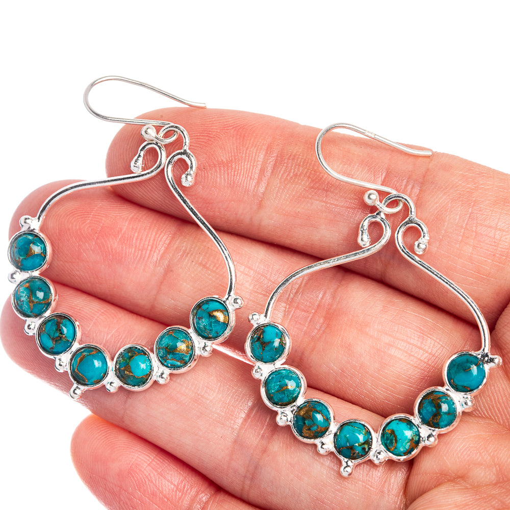 Blue Copper Composite Turquoise Earrings 1 7/8" (925 Sterling Silver) E433022