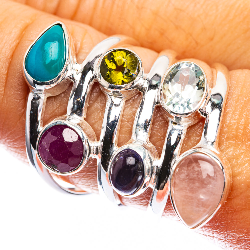 Sleeping Beauty Turquoise, Ruby, Peridot, Tanzanite, Blue Topaz, Rose Quartz Ring Size 8.75 (925 Sterling Silver) R142458