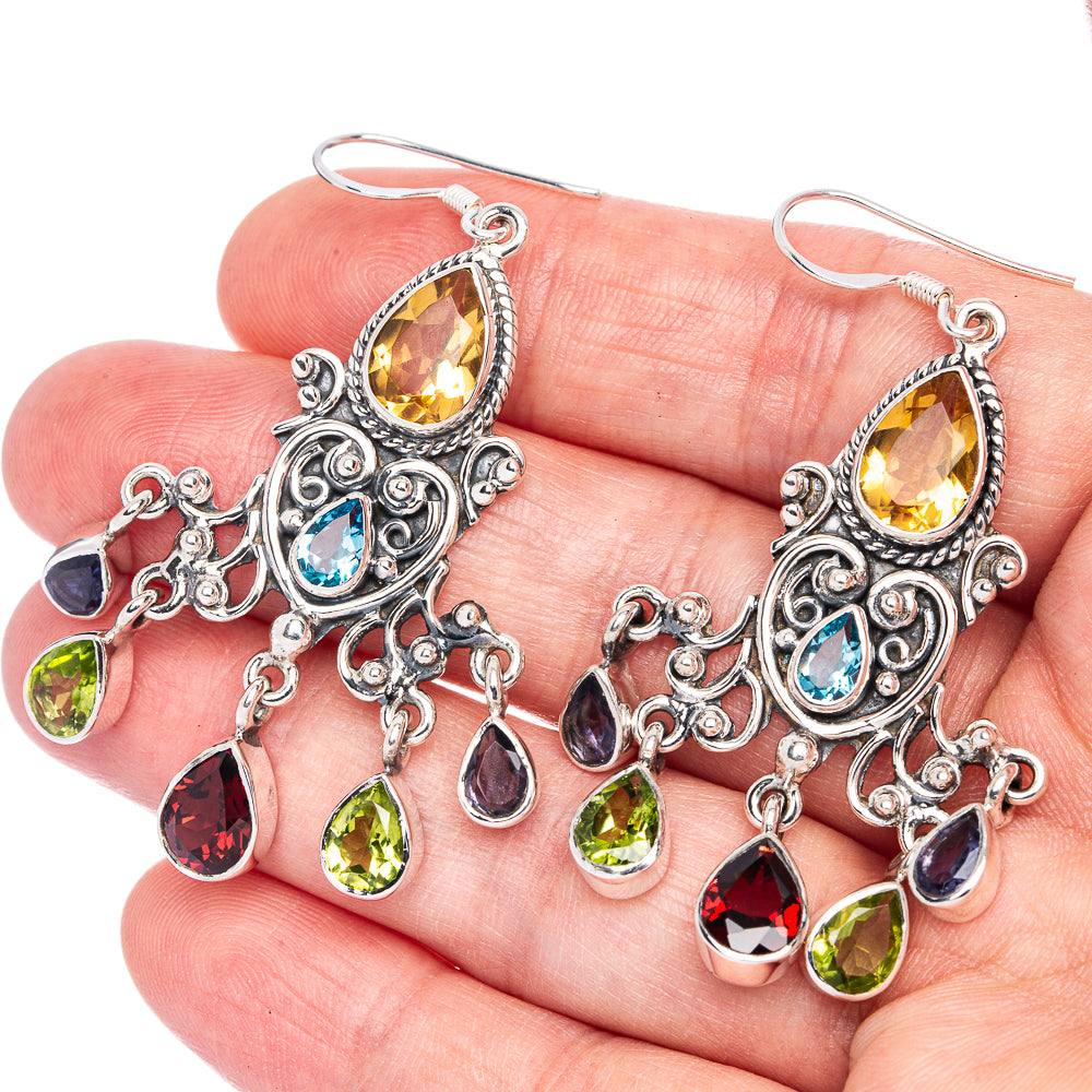 Signature Citrine, Blue Topaz, Garnet, Peridot, Tanzanite Earrings 2 3/8" (925 Sterling Silver) E1088