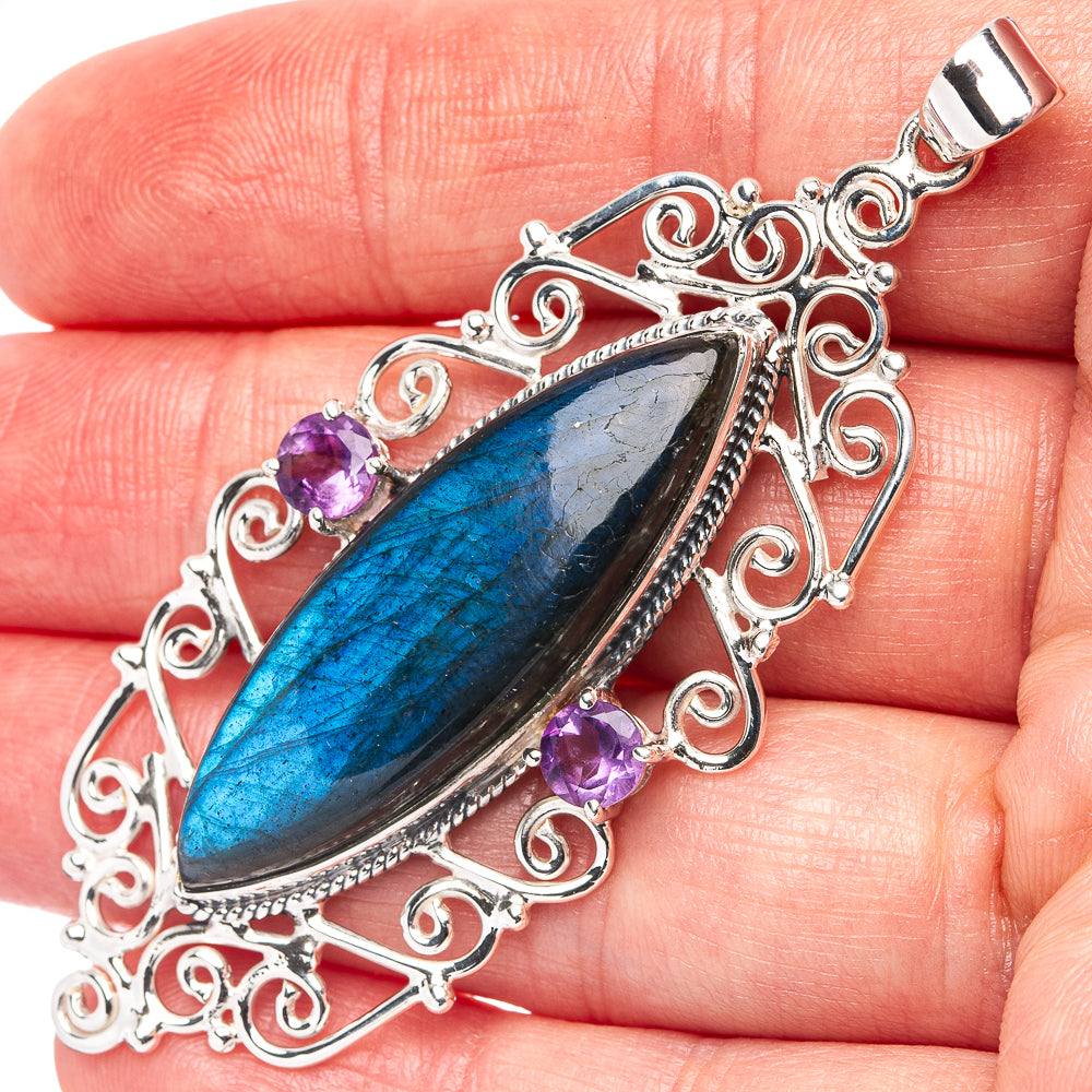 Signature Labradorite, Amethyst Pendant 2 5/8" (.925 Sterling Silver)