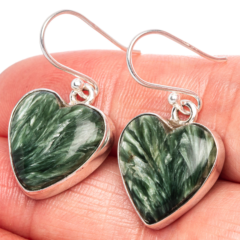 Seraphinite Heart Earrings 1 1/8" (925 Sterling Silver) E1106