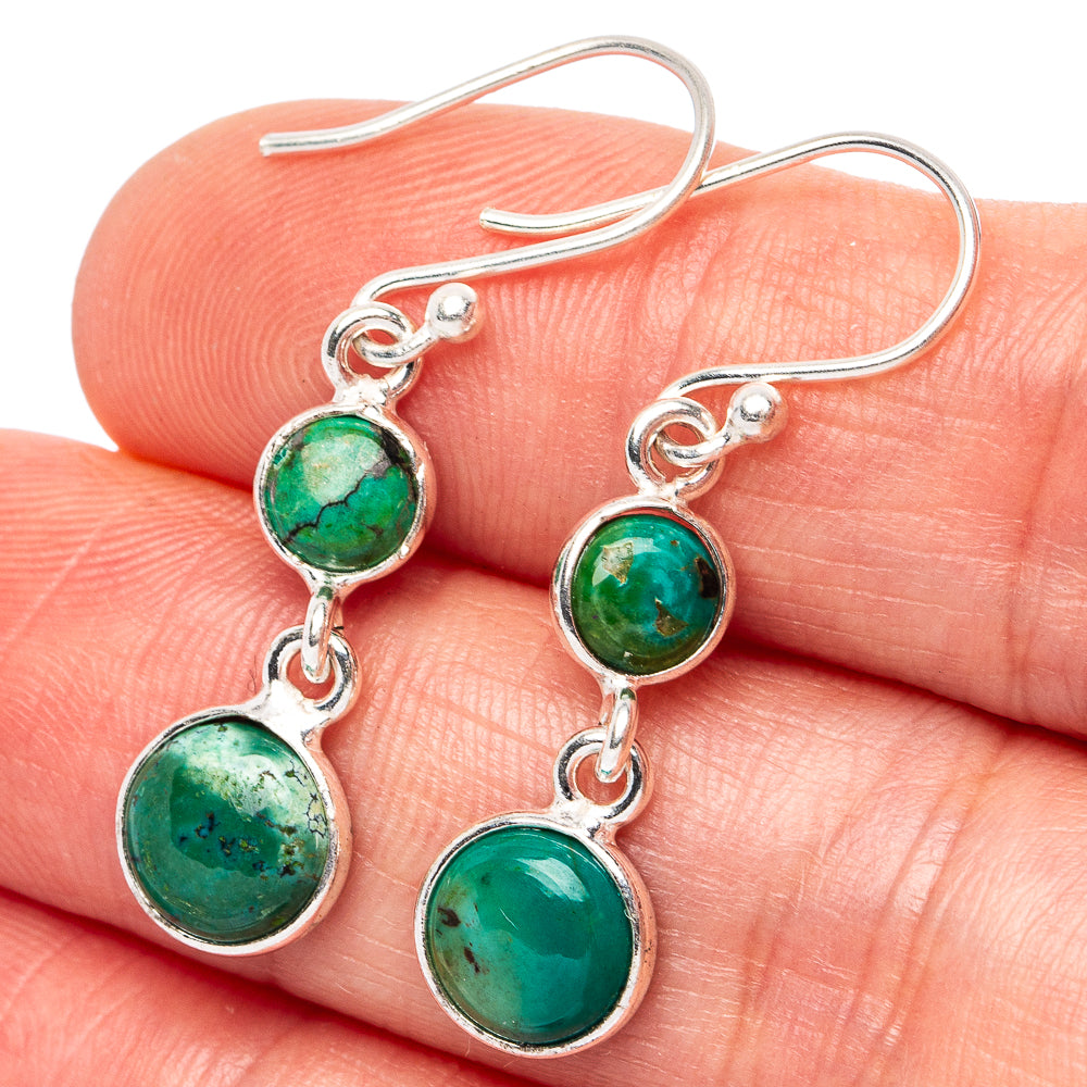 Hubei Spiderweb Turquoise Earrings 1 3/8" (.925 Sterling Silver)