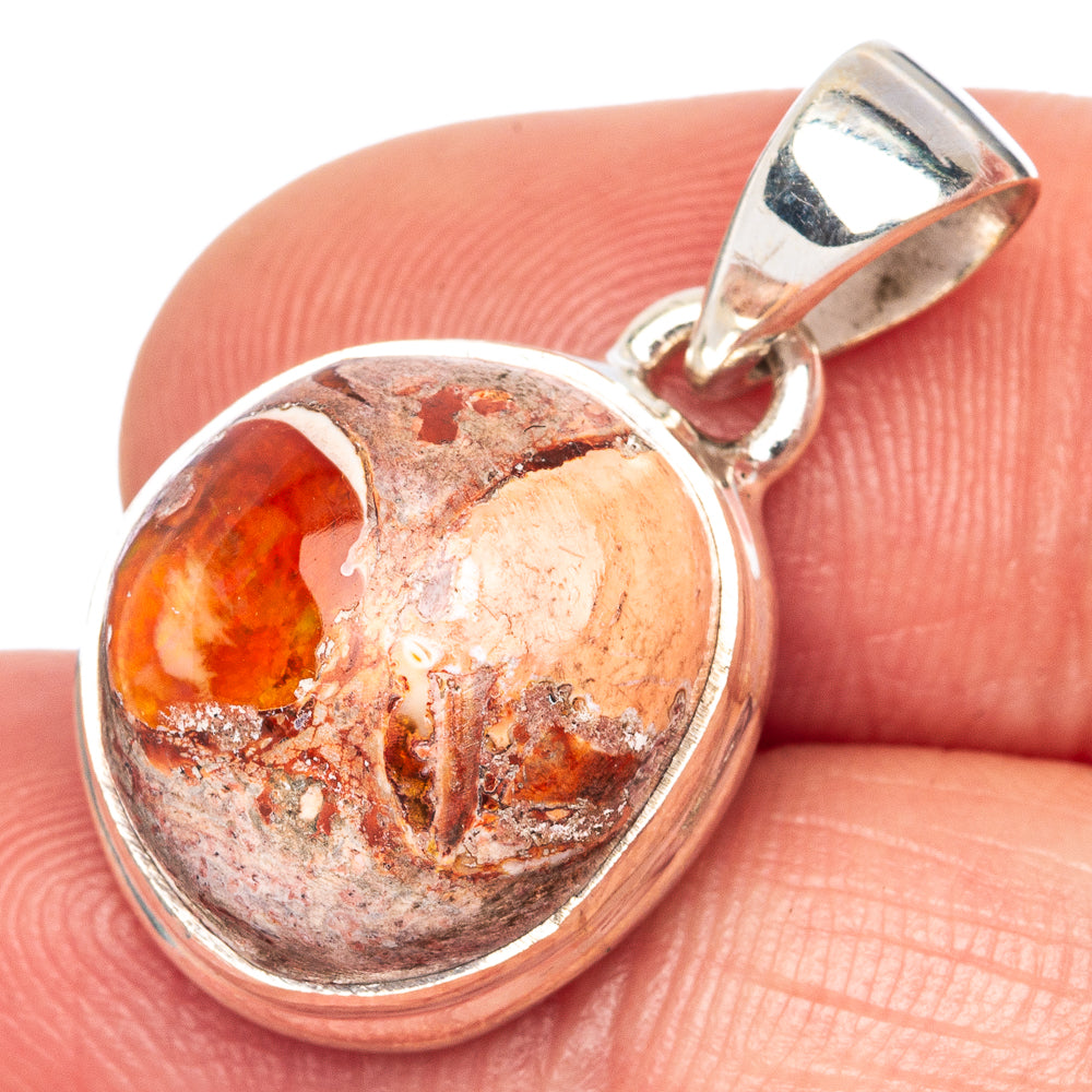 Rare Mexican Fire Opal Pendant 1 1/8" (925 Sterling Silver) P41721