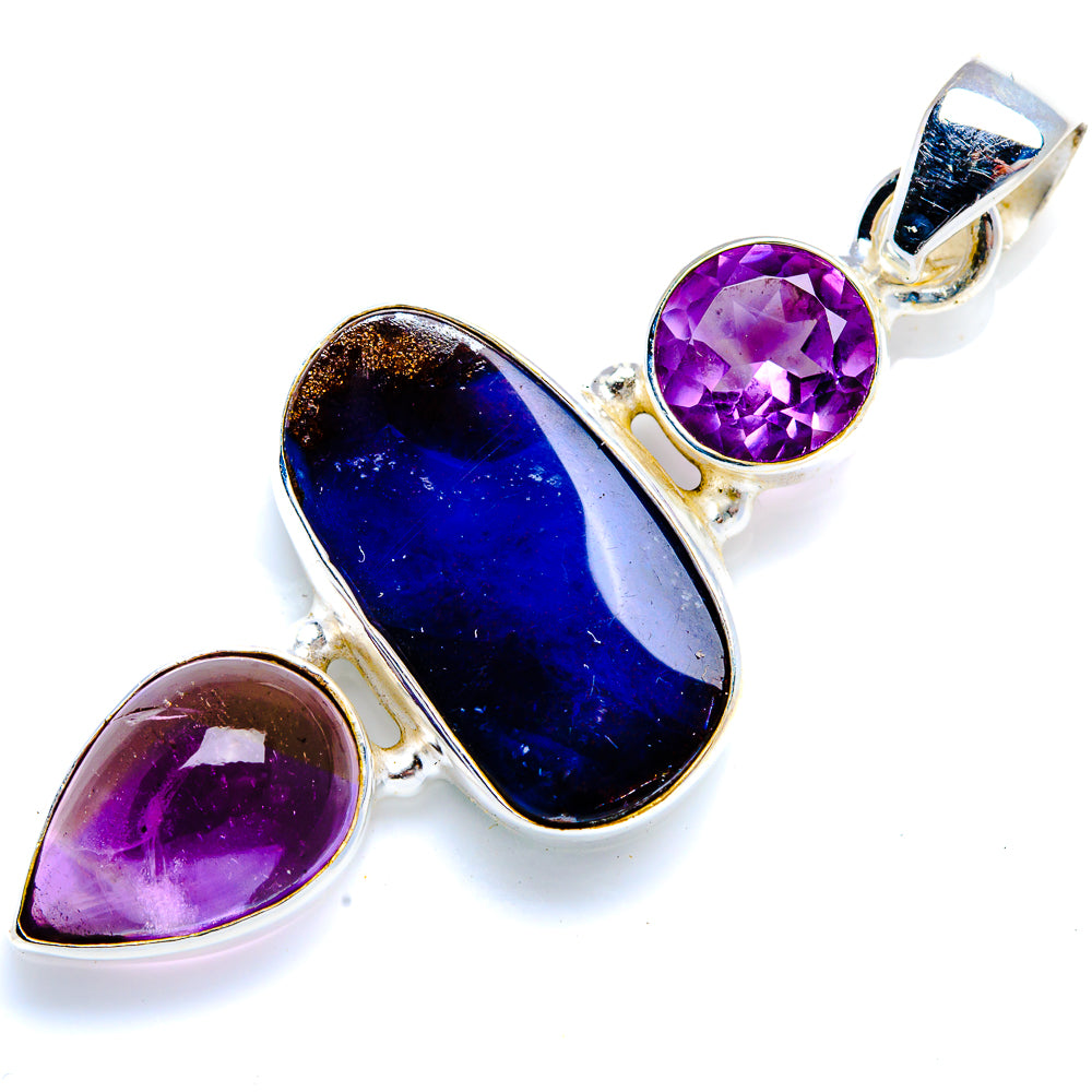 Boulder Opal, Amethyst 925 Sterling Silver Pendant 2" (925 Sterling Silver) PD38422
