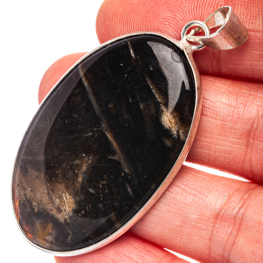Black Banded Agate Pendant 2 1/8" (Silver Plated)