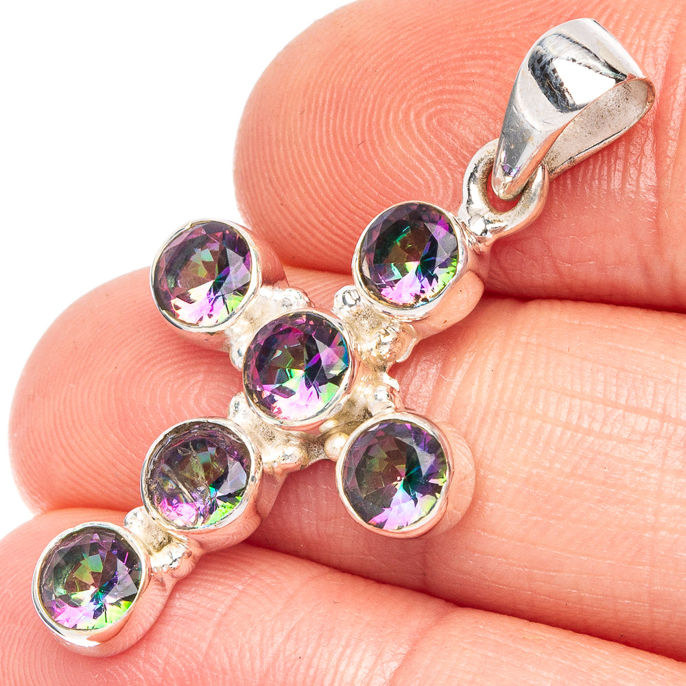 Mystic Topaz Cross Pendant 1 3/8" (925 Sterling Silver) P43964