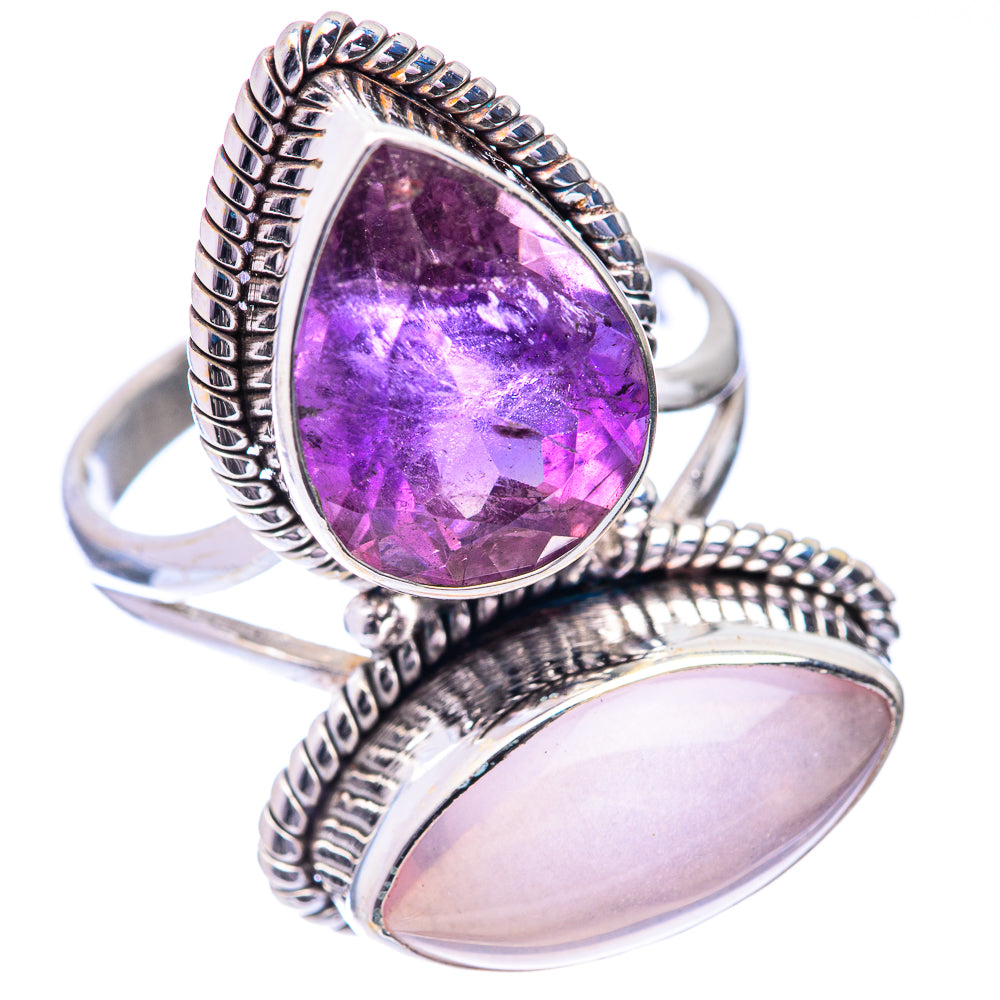 Large Rose Quartz, Amethyst Ring Size 11.75 (925 Sterling Silver) R141044