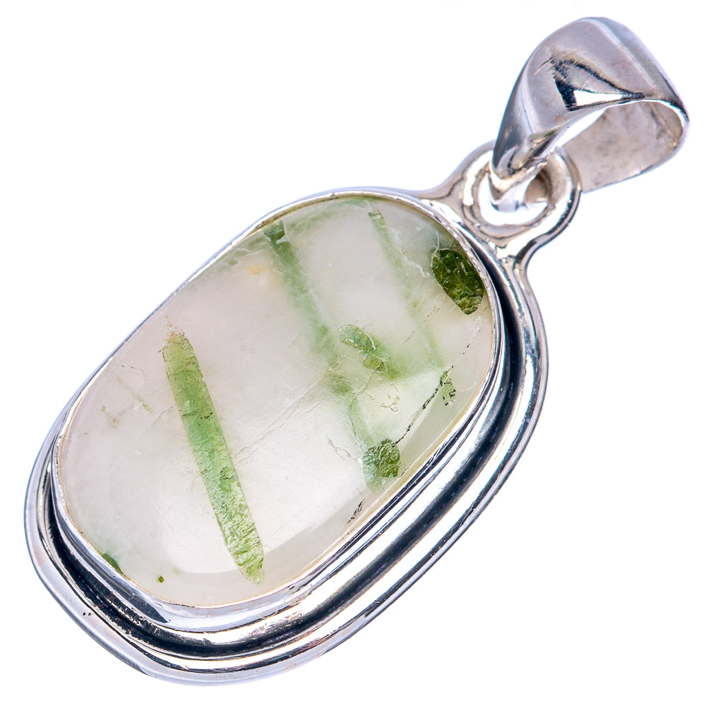 Green Tourmaline In Quartz Pendant 1 1/4" (925 Sterling Silver) P41461