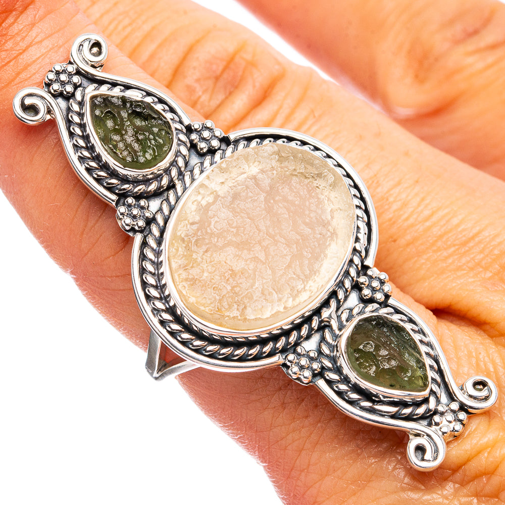 Signature Moldavite, Libyan Desert Glass Ring Size 7.75 (.925 Sterling Silver)