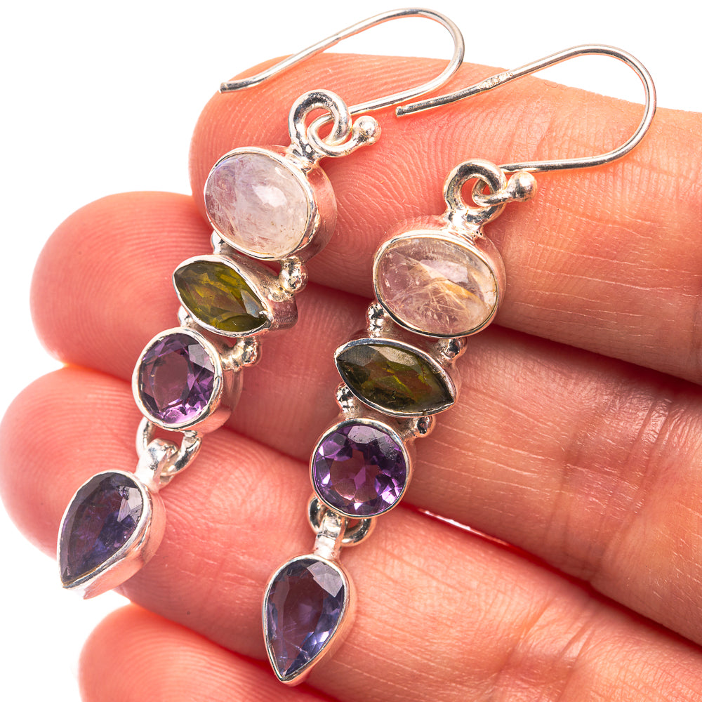 Rainbow Moonstone, Peridot, Amethyst, Tanzanite Earrings 1 7/8" (925 Sterling Silver) E432385