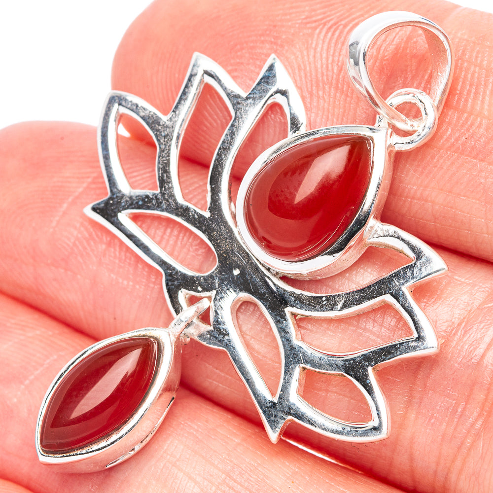 Red Onyx Lotus Dainty Pendant 1 5/8" (925 Sterling Silver) P43570