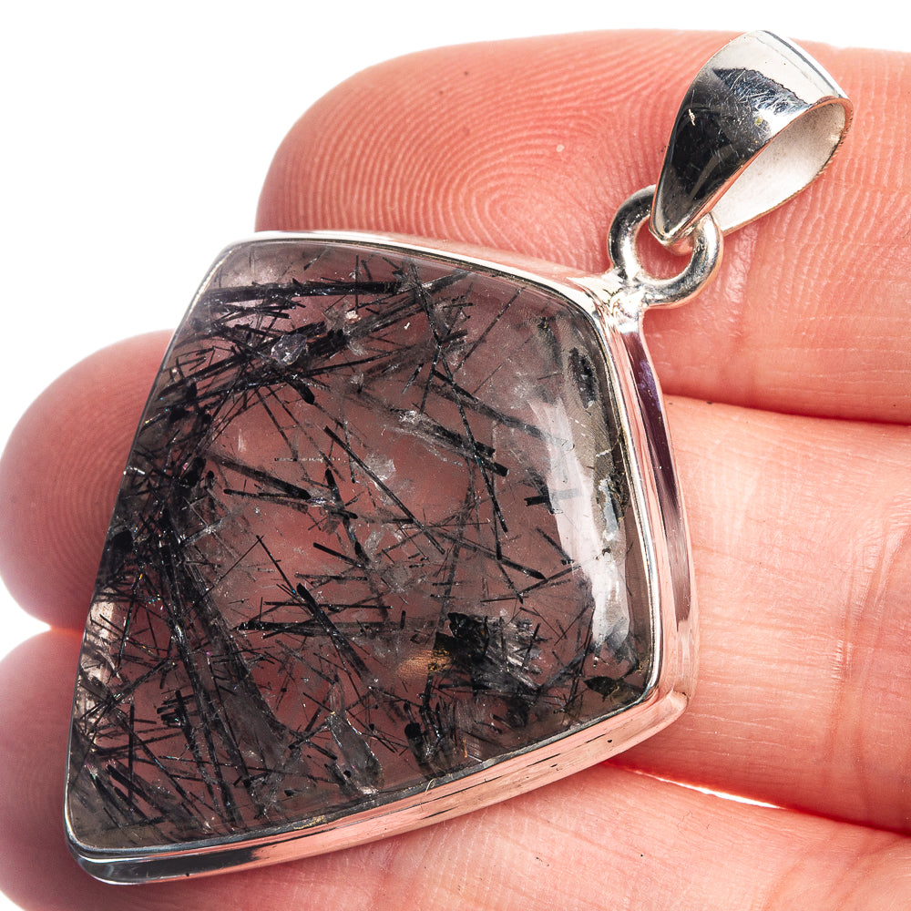 Tourmalinated Quartz 925 Sterling Silver Pendant 1 5/8"