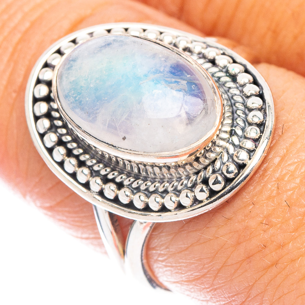 Rainbow Moonstone Ring Size 8 (925 Sterling Silver) R7093