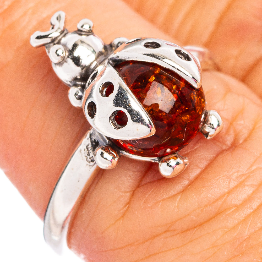 Baltic Amber Ladybug Ring Size 6.75 (.925 Sterling Silver)